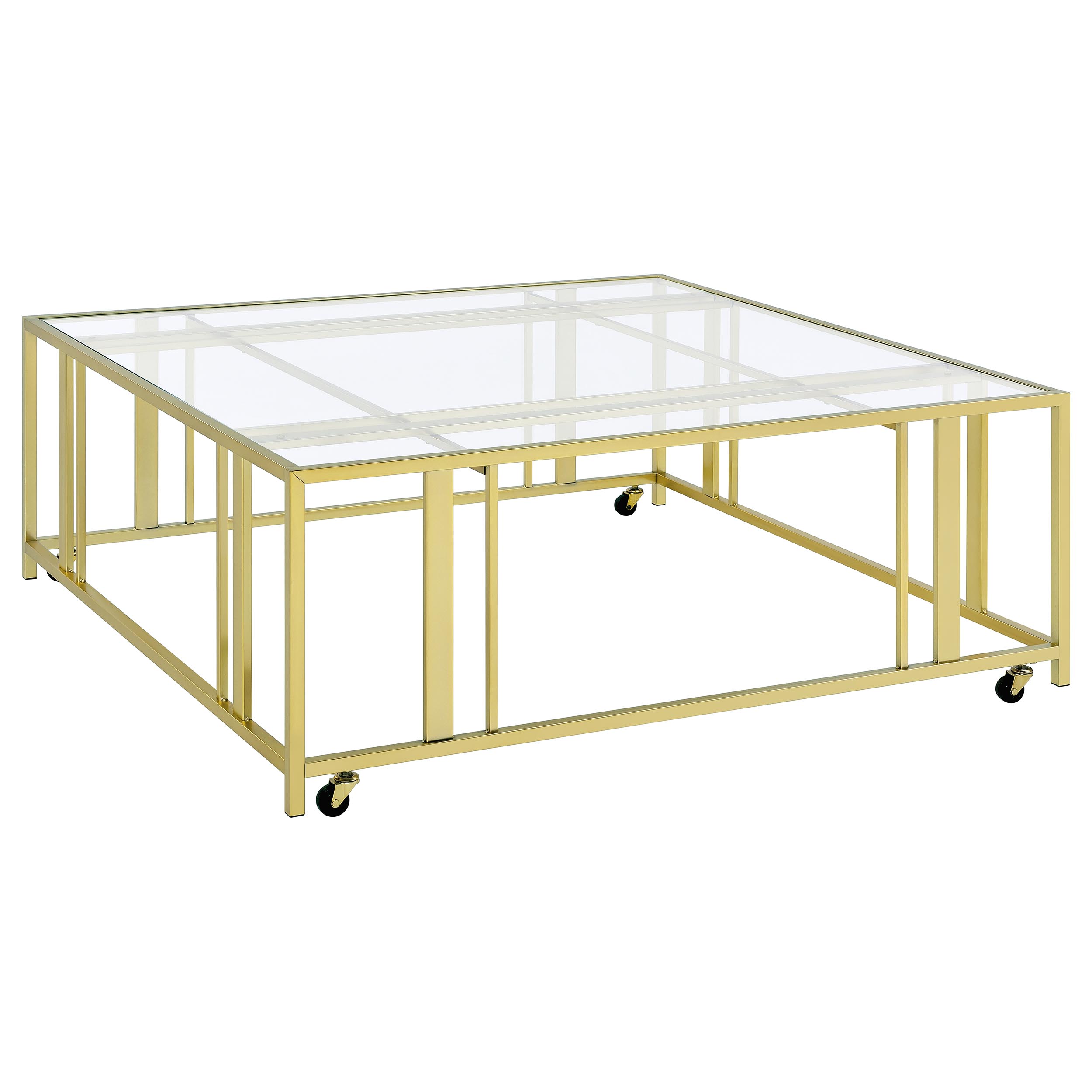 Adri Square Glass Top Coffee Table with Casters Matte Brass Adri Square Glass Top Coffee Table with Casters Matte Brass product image