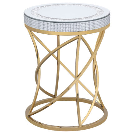 Elise Round Mirror Top Stainless Steel End Table Gold product image