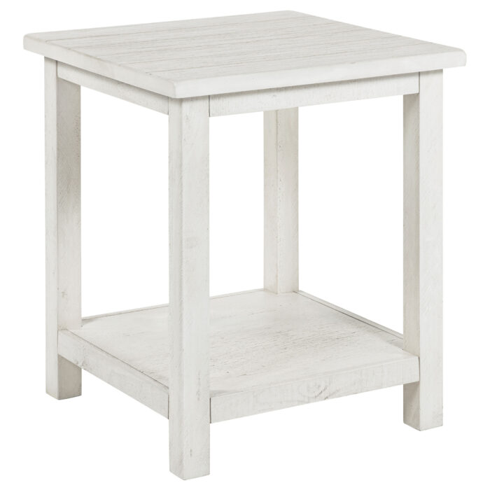 Payne Wood End Table with Shelf Distressed White product image