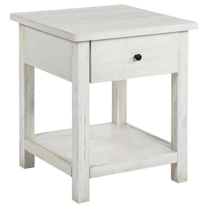 Payne 1-drawer Wood End Table with Shelf Distressed White product image