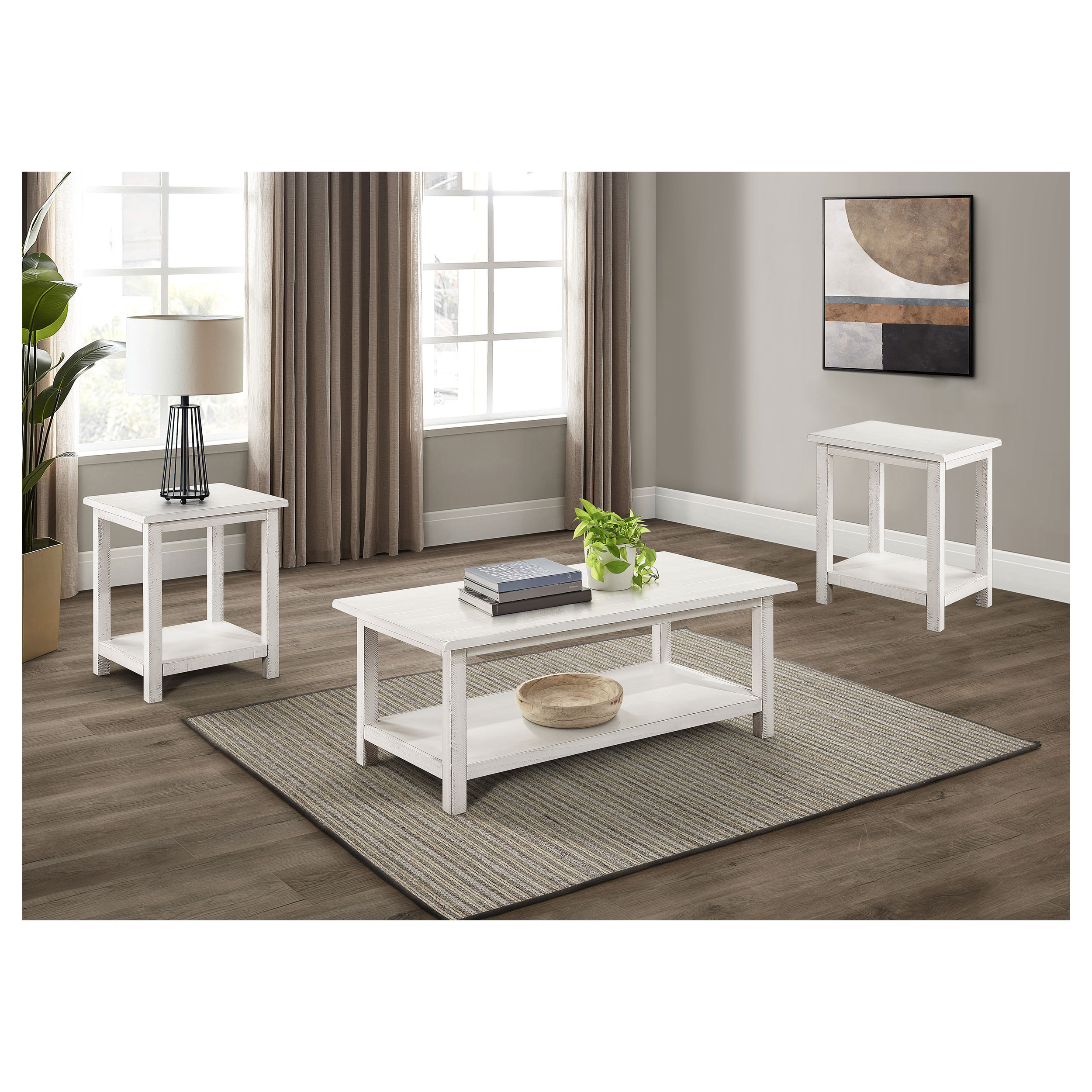 Payne 3-piece Coffee and End Table Set Distressed White Payne 3-piece Coffee and End Table Set Distressed White product image