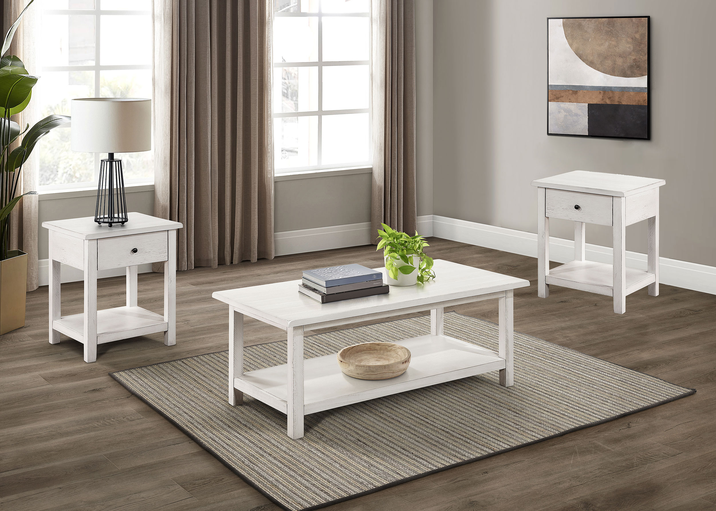 Payne 3-piece Coffee and 1-drawer End Table Set White Payne 3-piece Coffee and 1-drawer End Table Set White product image