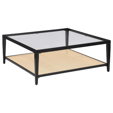 Amherst Glass Top Metal with Cane Shelf Coffee Table Black product image