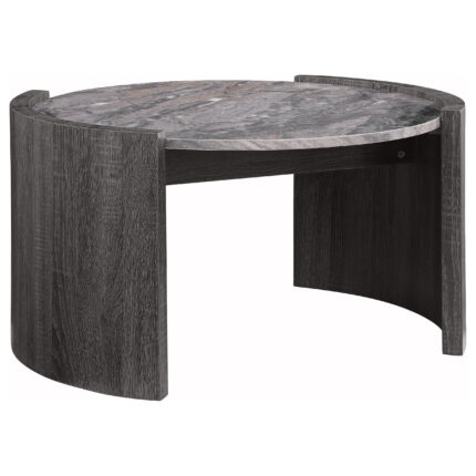 Gladstone Round Faux Marble Top Coffee Table Distressed Grey product image