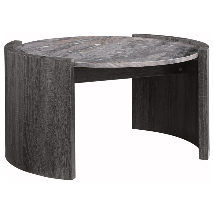 Gladstone Round Faux Marble Top Coffee Table Distressed Grey product image