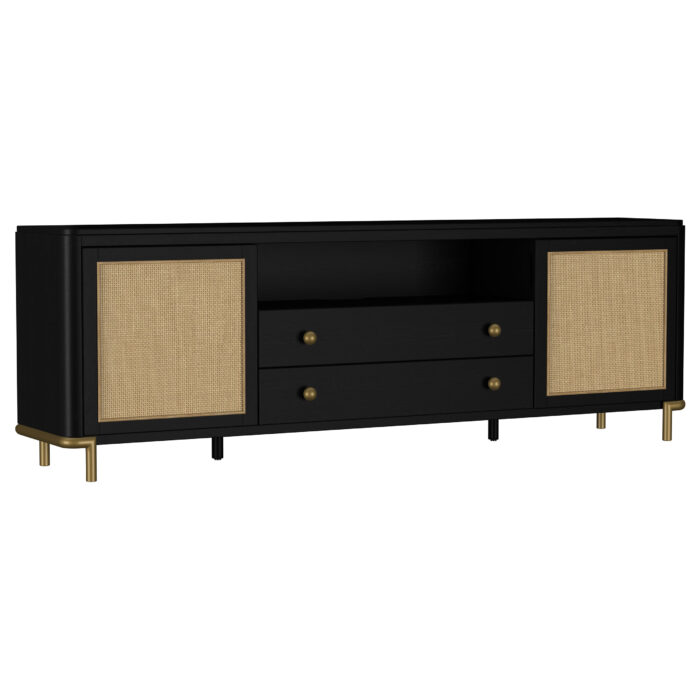 Arini Rattan Cane 2-door TV Stand Media Console Black product image