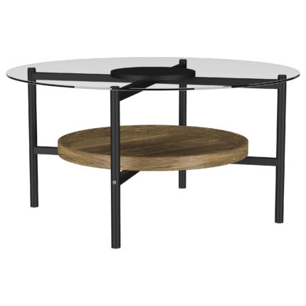 Delfin Round Glass Top Coffee Table Black and Brown product image