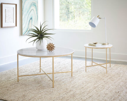 Ellison 2-piece Round Marble Coffee and End Table Set White product image
