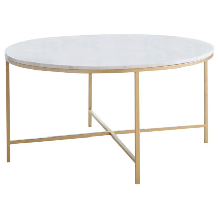 Ellison Round Marble Top Coffee Table White and Gold product image