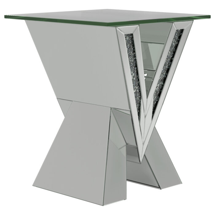 Taffeta Glass Top Mirrored Acrylic End Table Silver product image