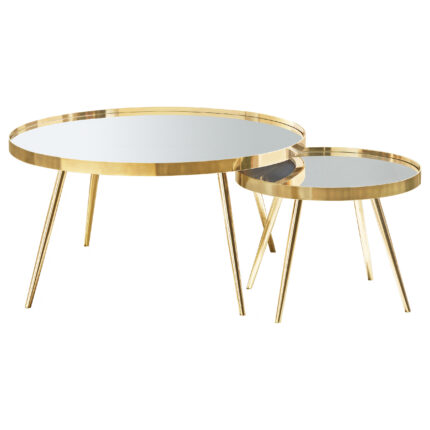 Kaelyn 2-piece Round Mirror Top Nesting Coffee Table Gold product image