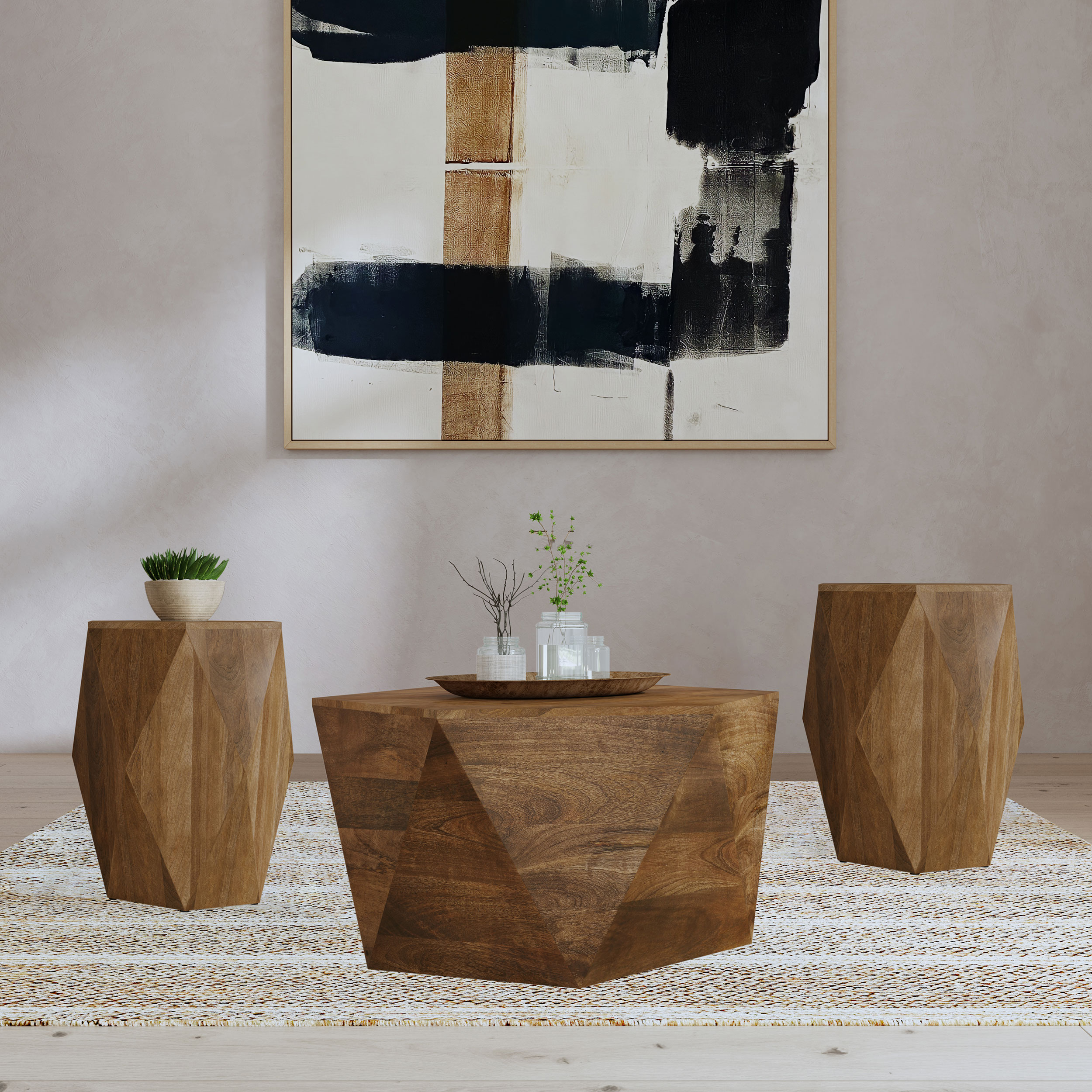 Zalika 3-piece Solid Wood Coffee and End Table Set Natural Zalika 3-piece Solid Wood Coffee and End Table Set Natural product image