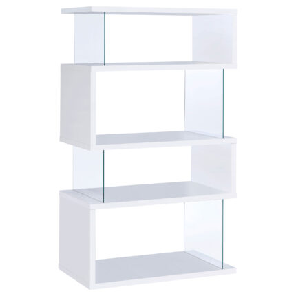 Emelle 63-inch 4-shelf Glass Panel Bookshelf White product image