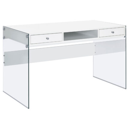 Dobrev 48-inch 2-drawer Writing Desk White High Gloss product image