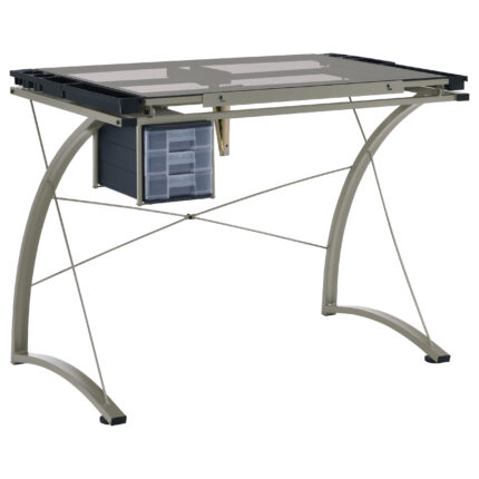 Melo 41-inch Glass Top Drafting Table with Storage Silver product image