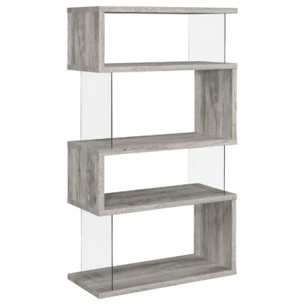 Emelle 63-inch 4-shelf Glass Panel Bookshelf Grey Driftwood product image