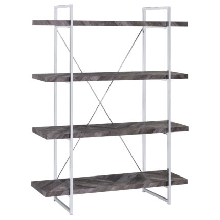 Grimma 63-inch 4-shelf Bookshelf Rustic Grey and Chrome product image