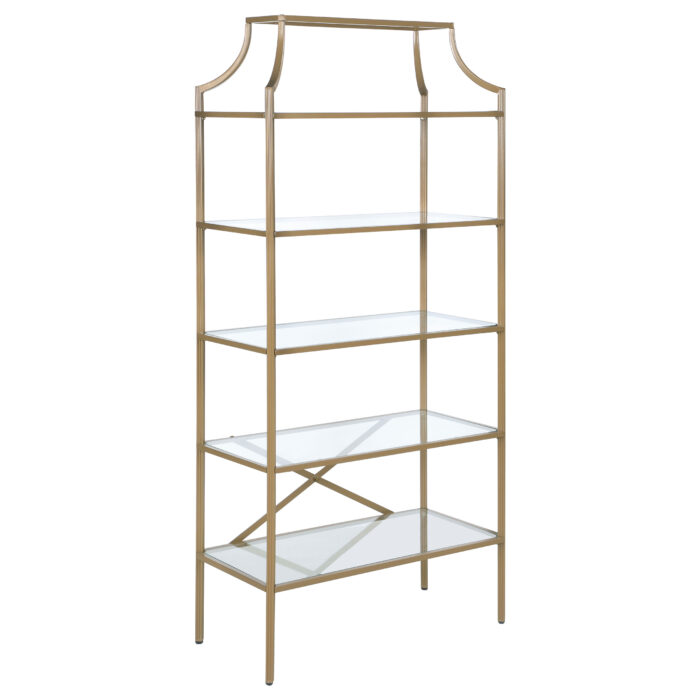 Serena 70-inch 5-shelf Glass Bookshelf Gold product image