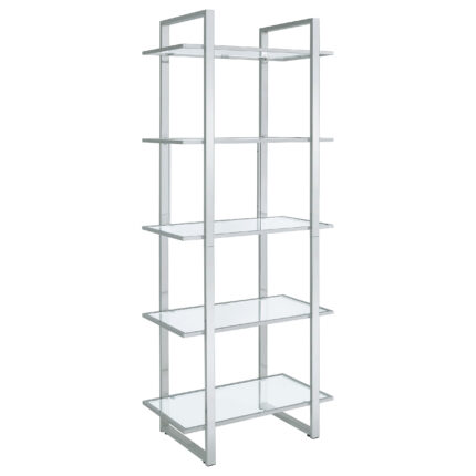 Hartford 79-inch 5-shelf Glass Bookshelf Chrome product image