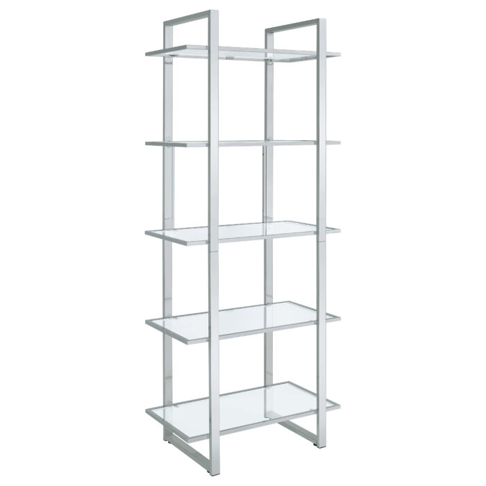 Hartford 79-inch 5-shelf Glass Bookshelf Chrome product image