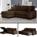 Brown Corduroy Fabric Pull Out Sectional Sofa & Storage RAF By Milton Green Stars product image