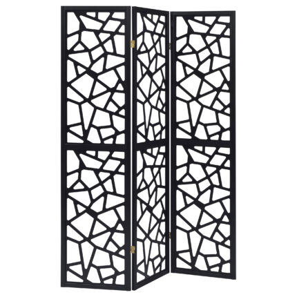 Nailan 3-Panel Room Divider Folding Screen Black Open Mosaic product image