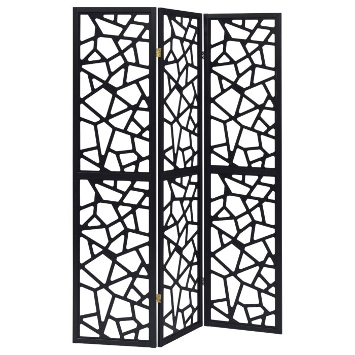 Nailan 3-Panel Room Divider Folding Screen Black Open Mosaic product image