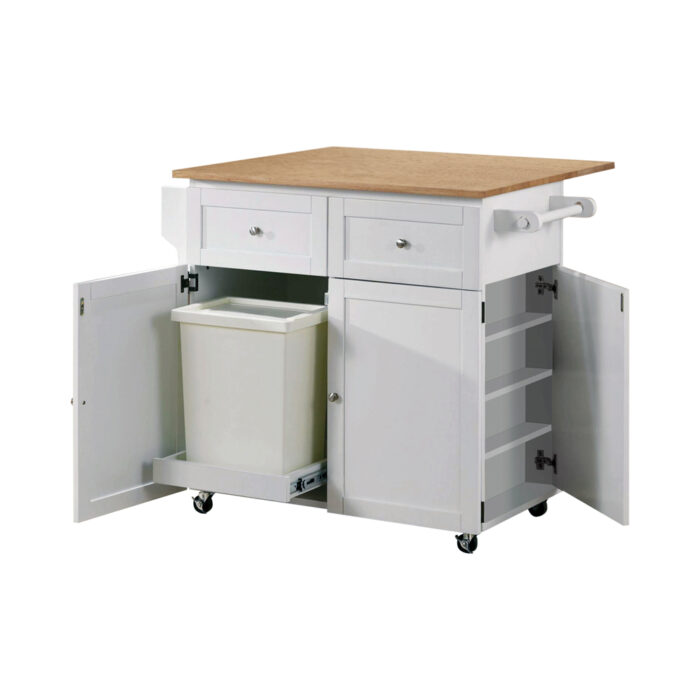 Jalen 3-door Mobile Kitchen Cart Natural Brown and White product image