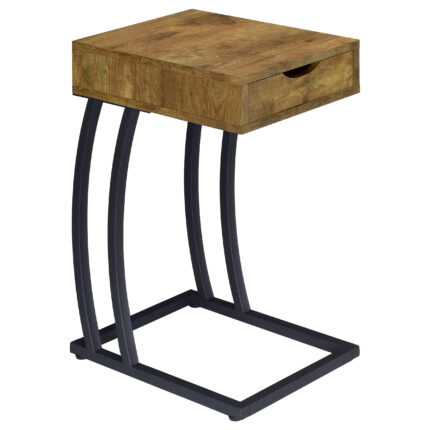Troy 1-drawer C-Shaped Side Table Power Outlet Rustic Nutmeg product image