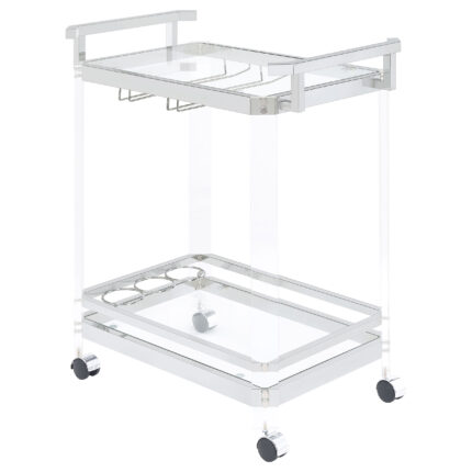 Jefferson 2-tier Glass Shelf Acrylic Bar Cart Chrome product image