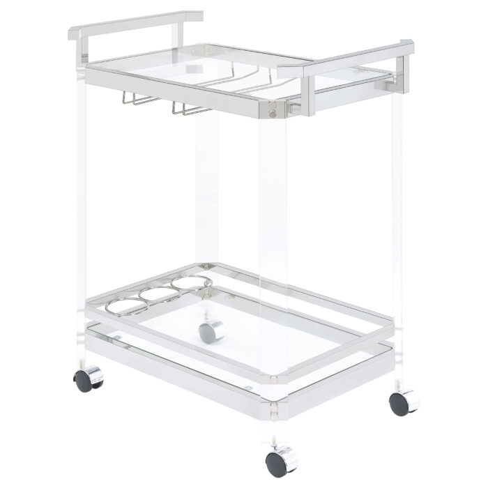 Jefferson 2-tier Glass Shelf Acrylic Bar Cart Chrome product image