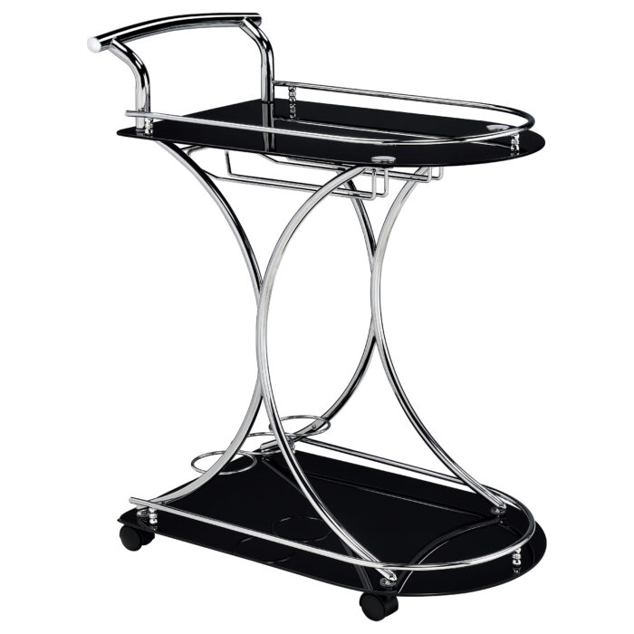 Elfman 2-tier Glass Shelf Metal Bar Cart Black and Chrome product image