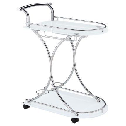 Elfman 2-tier Glass Shelf Metal Bar Cart White and Chrome product image