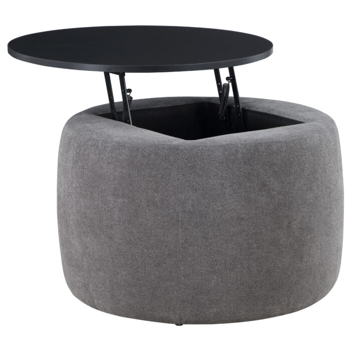 Tesoro Round Upholstered Lift Top Storage Ottoman Grey product image