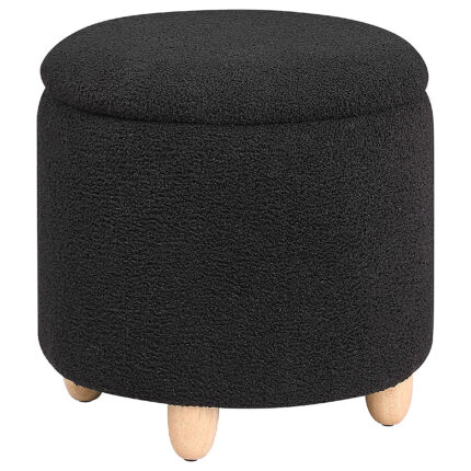 Valia Faux Sheepskin Upholstered Round Storage Ottoman Black product image