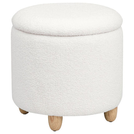 Valia Faux Sheepskin Upholstered Round Storage Ottoman Ivory product image