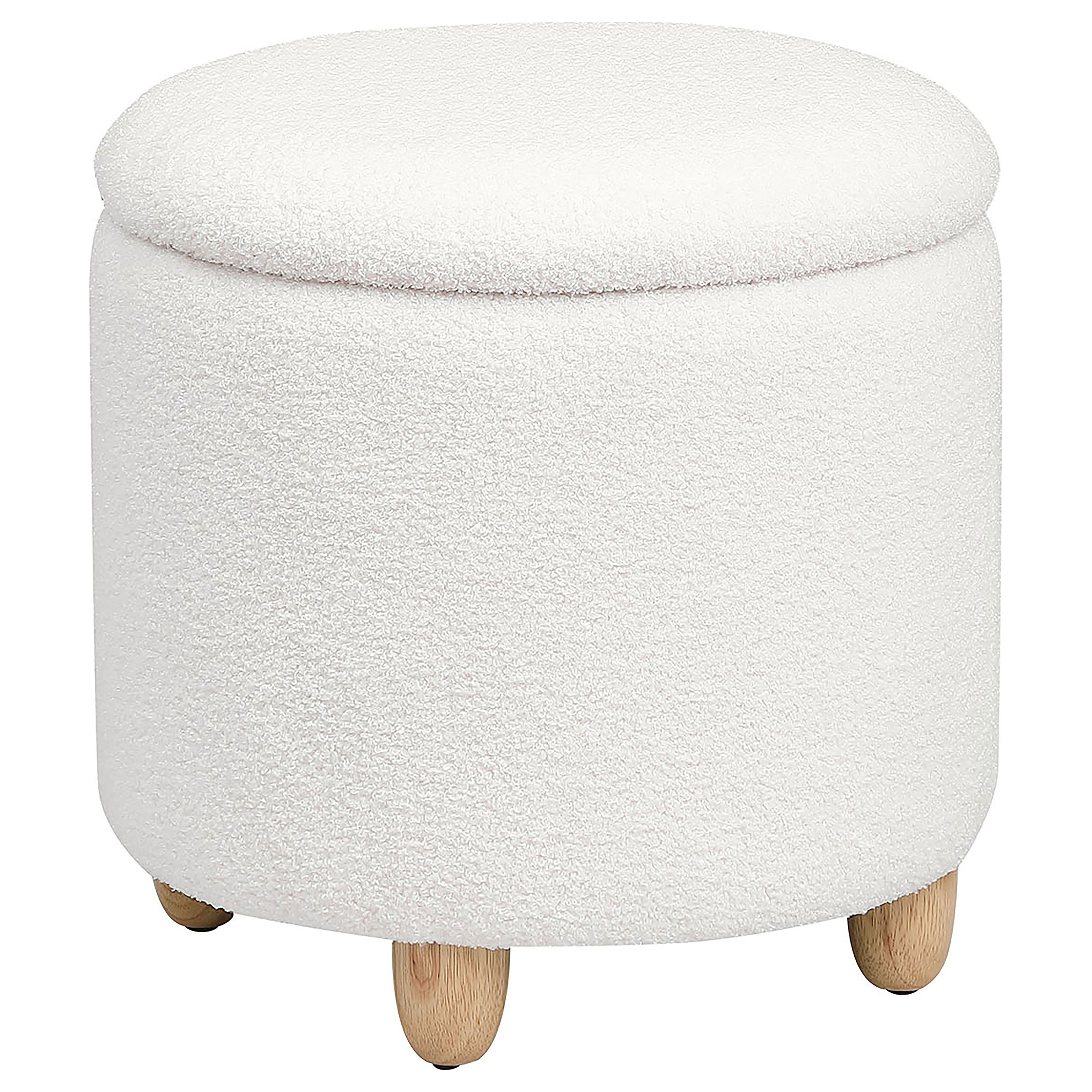 Valia Faux Sheepskin Upholstered Round Storage Ottoman Ivory Valia Faux Sheepskin Upholstered Round Storage Ottoman Ivory product image