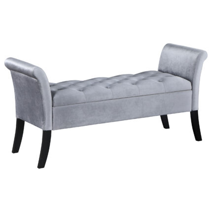 Farrah Velvet Upholstered Rolled Arm Storage Bench Silver product image