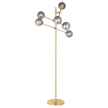 Exline 62-inch Molecular Smoked Orb Metal Floor Lamp Gold product image