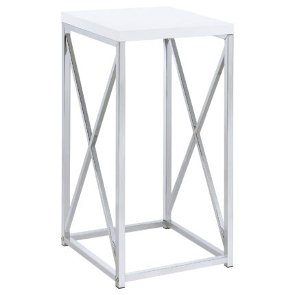 Edmund Square Accent Side Table White High Gloss and Chrome product image