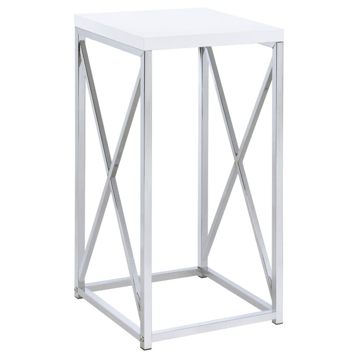 Edmund Square Accent Side Table White High Gloss and Chrome product image