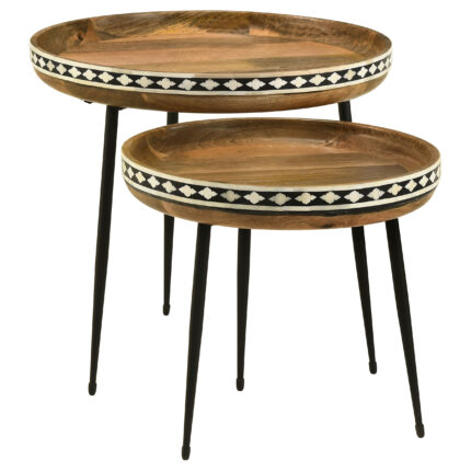 Ollie 2-piece Solid Wood Bone Inlay Nesting Table Natural product image