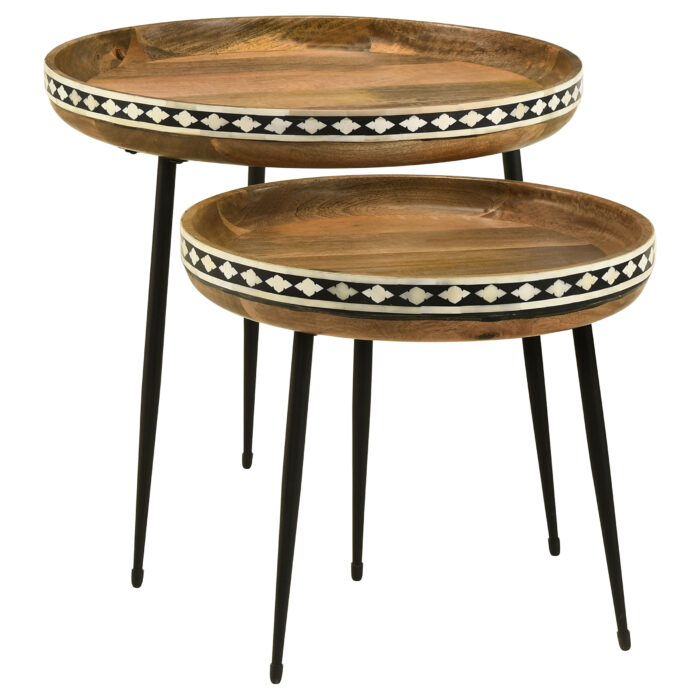 Ollie 2-piece Solid Wood Bone Inlay Nesting Table Natural product image