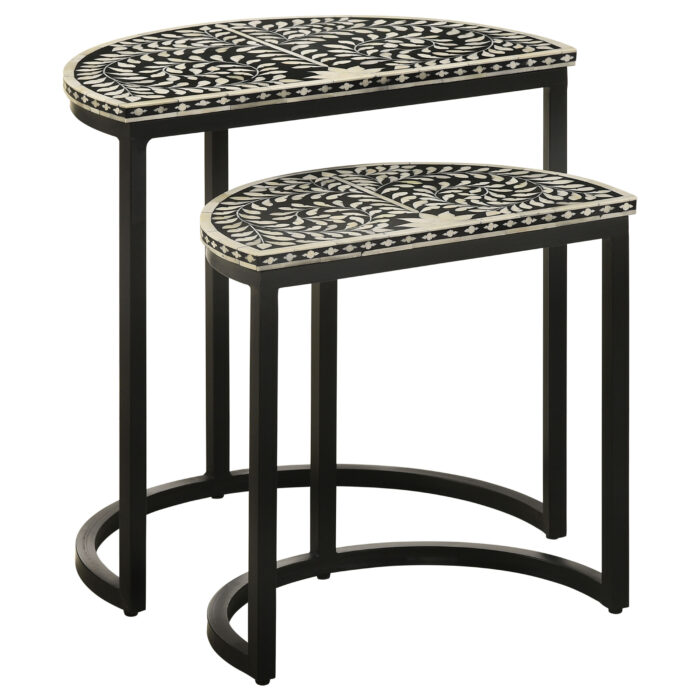 Zakiya 2-piece Demilune Nesting Table Set Black and White product image