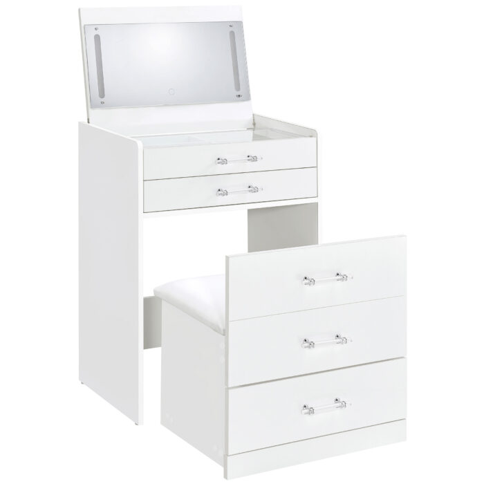 Danbury 3-drawer Makeup Vanity & Stool Set White High Gloss product image