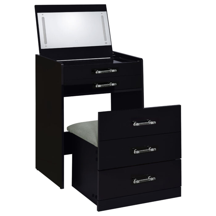 Danbury 3-drawer Makeup Vanity & Stool Set Black High Gloss product image