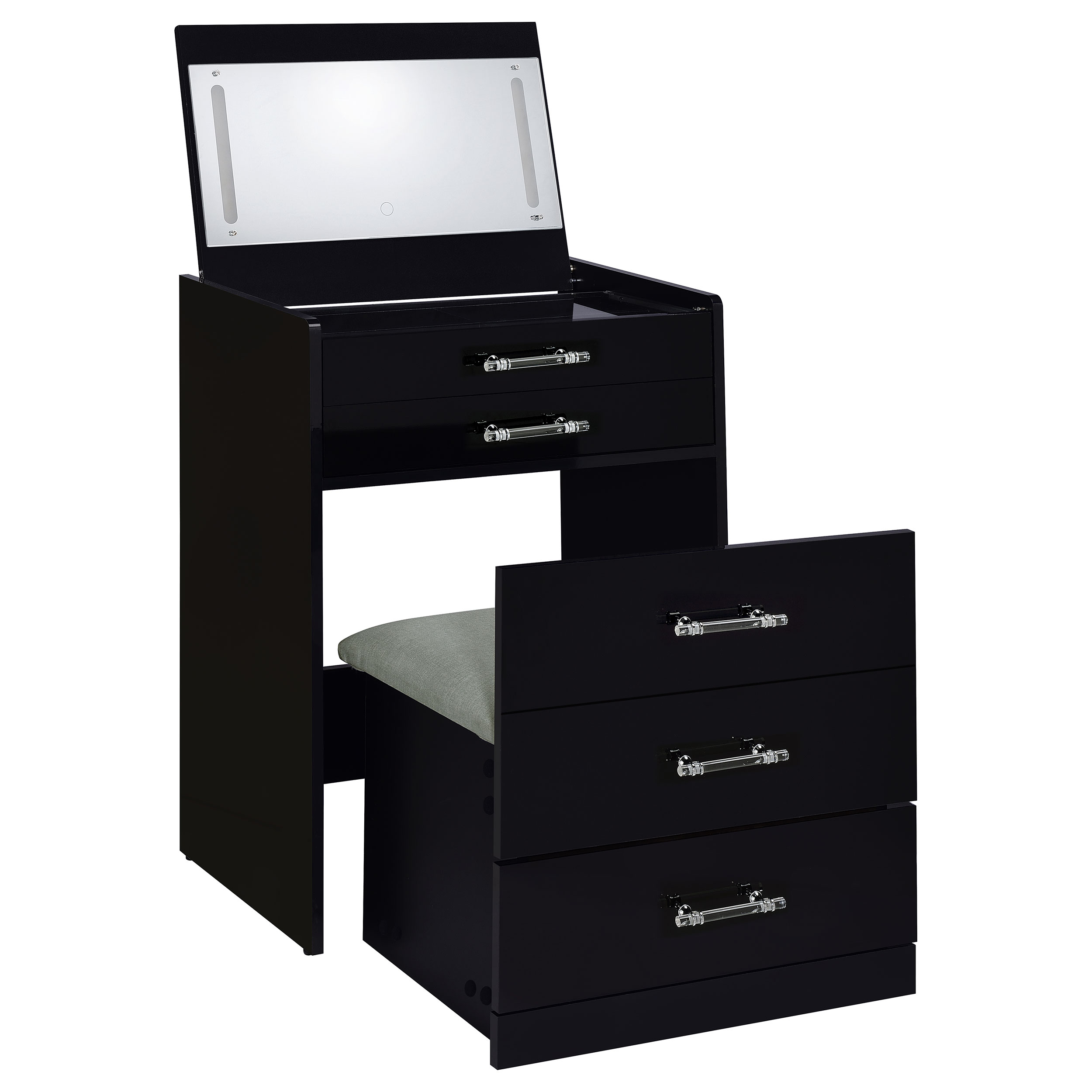 Danbury 3-drawer Makeup Vanity & Stool Set Black High Gloss Danbury 3-drawer Makeup Vanity & Stool Set Black High Gloss product image