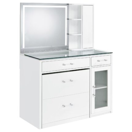 Flora 2-drawer Vanity Set with LED Mirror White High Gloss product image