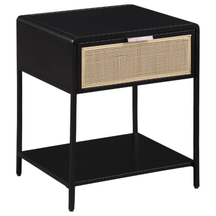 Amherst 1-drawer Radio Weave Cane Metal Bedside Table Black product image