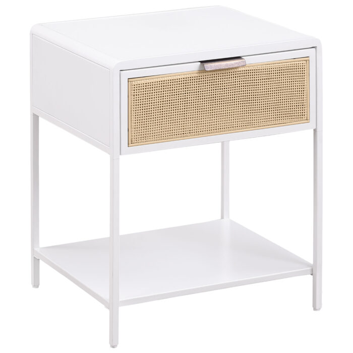 Amherst 1-drawer Radio Weave Cane Metal Bedside Table White product image